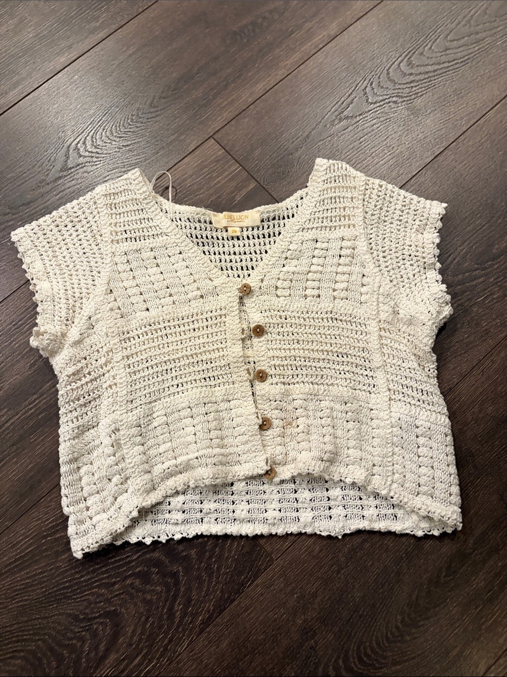 Rebellion Crochet Button-Front Crop Top - White